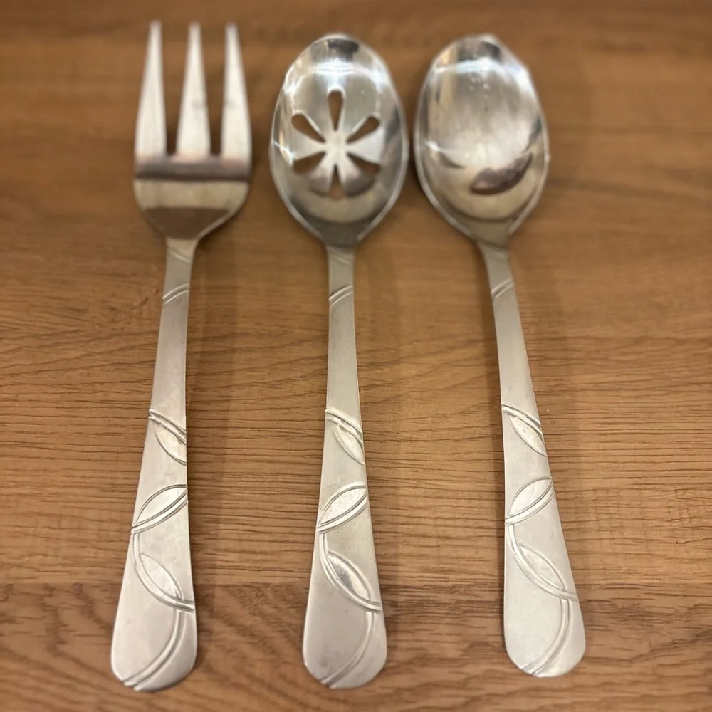 Cambridge Felicity Stainless Frosted Serving Set Fork Spoon And‎ Pierced Spoon